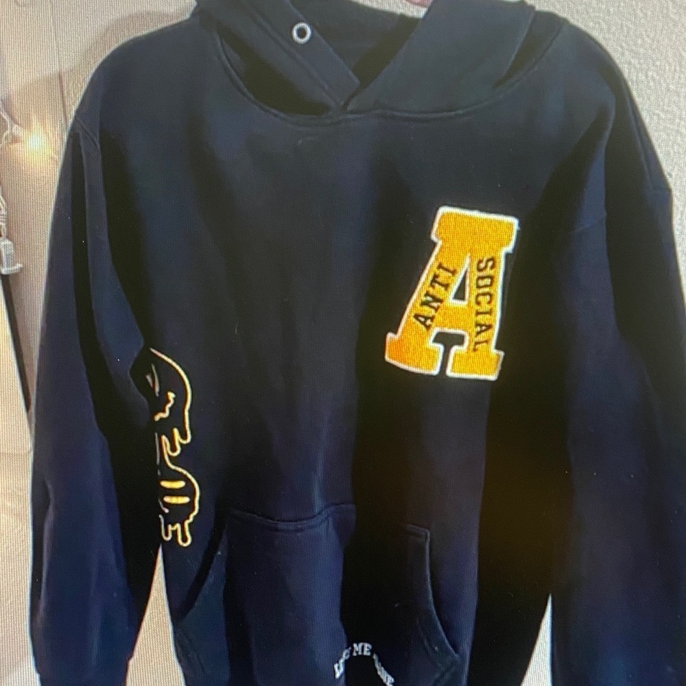 Eighty Eight Black Hoodie with Yellow Patch and Sleeve Graphic